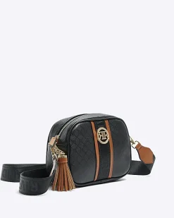 River Island monogram cross body bag Black Online