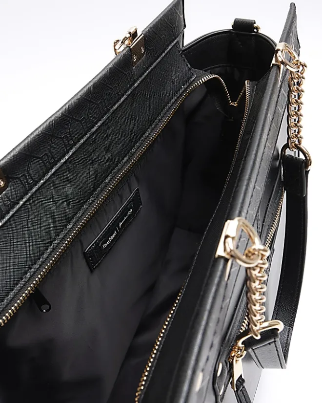 River Island monogram panel zip tote bag Black Sale
