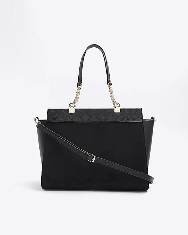 River Island monogram panel zip tote bag Black Sale