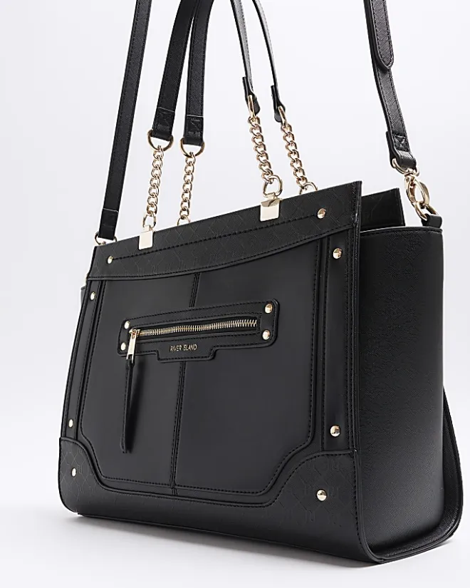 River Island monogram panel zip tote bag Black Sale