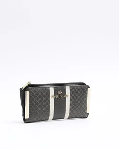 River Island monogram stripe purse Black New