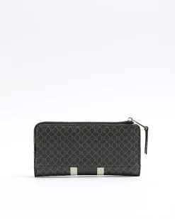 River Island monogram stripe purse Black New