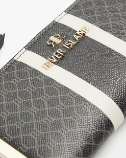 River Island monogram stripe purse Black New
