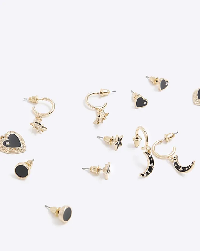 River Island moon and star earrings multipack Black Online