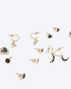 River Island moon and star earrings multipack Black Online