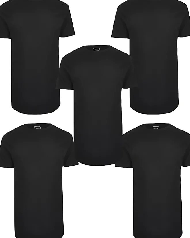 River Island multipack of 5 curve hem t-shirts Black Sale
