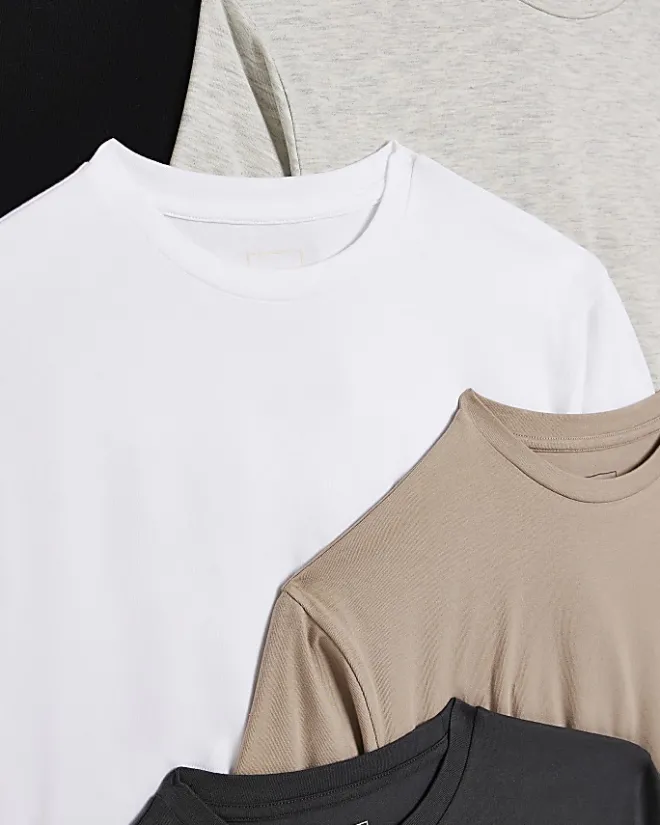 River Island multipack of 5 muscle fit t-shirts Black Hot