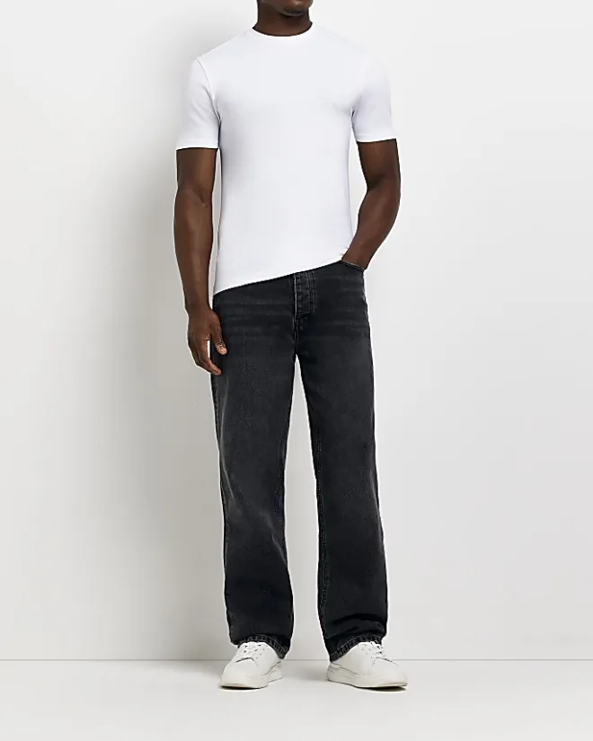River Island multipack of 5 muscle fit t-shirts Black Hot