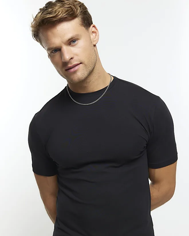River Island multipack of 5 muscle fit t-shirts Black Outlet