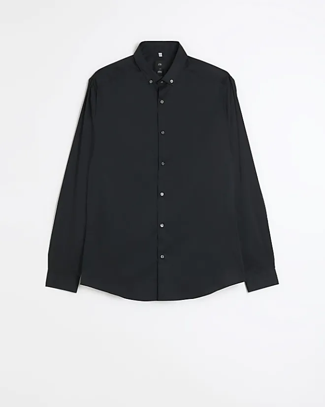 River Island muscle fit long sleeve shirt Black Best