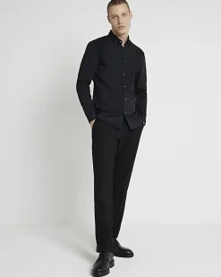 River Island muscle fit long sleeve shirt Black Best