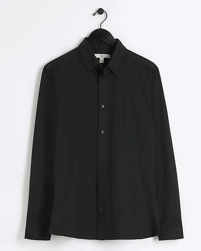 River Island Muscle Fit Oxford Smart Shirt Black Online