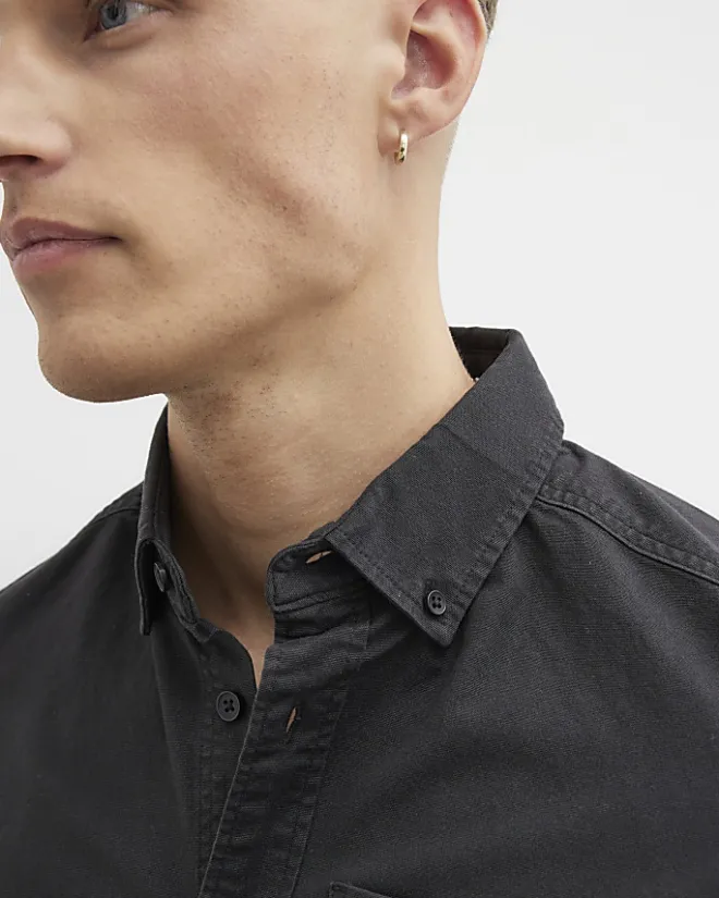 River Island Muscle Fit Oxford Smart Shirt Black Online