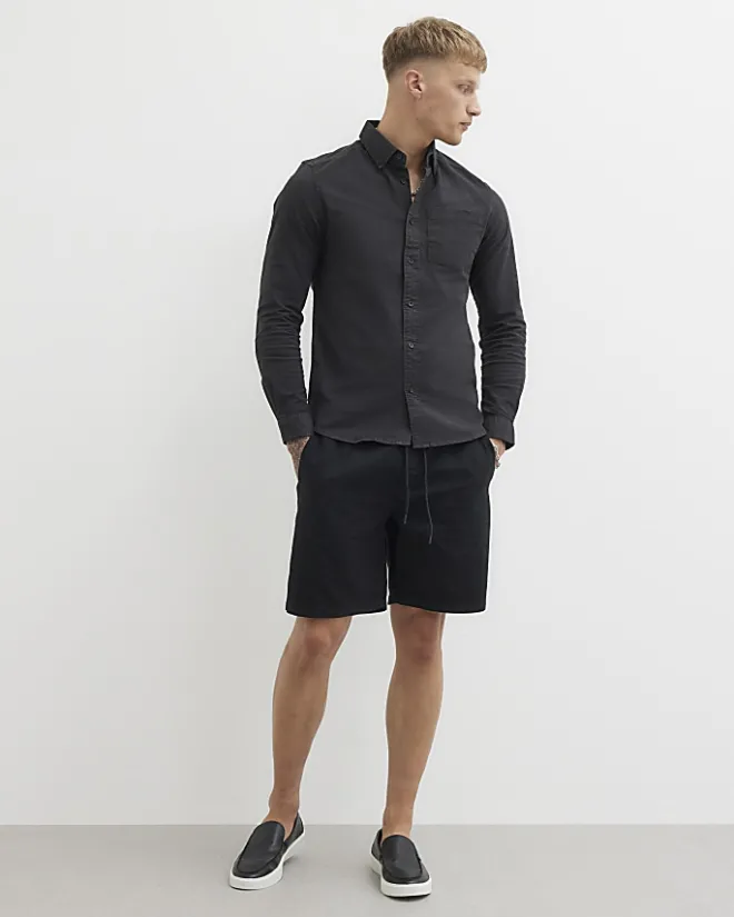 River Island Muscle Fit Oxford Smart Shirt Black Online