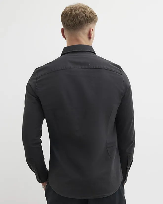River Island Muscle Fit Oxford Smart Shirt Black Online