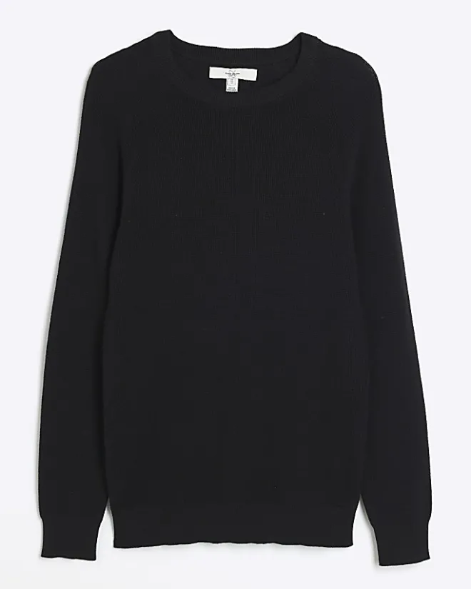 River Island muscle fit rib jumper Black Outlet