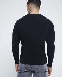 River Island muscle fit rib jumper Black Outlet