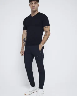 River Island muscle fit V neck t-shirt Black Fashion