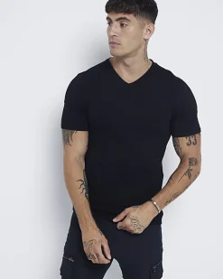 River Island muscle fit V neck t-shirt Black Fashion