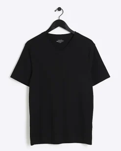 River Island muscle fit V neck t-shirt Black Fashion