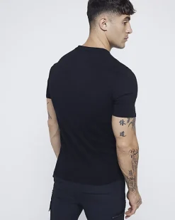 River Island muscle fit V neck t-shirt Black Fashion
