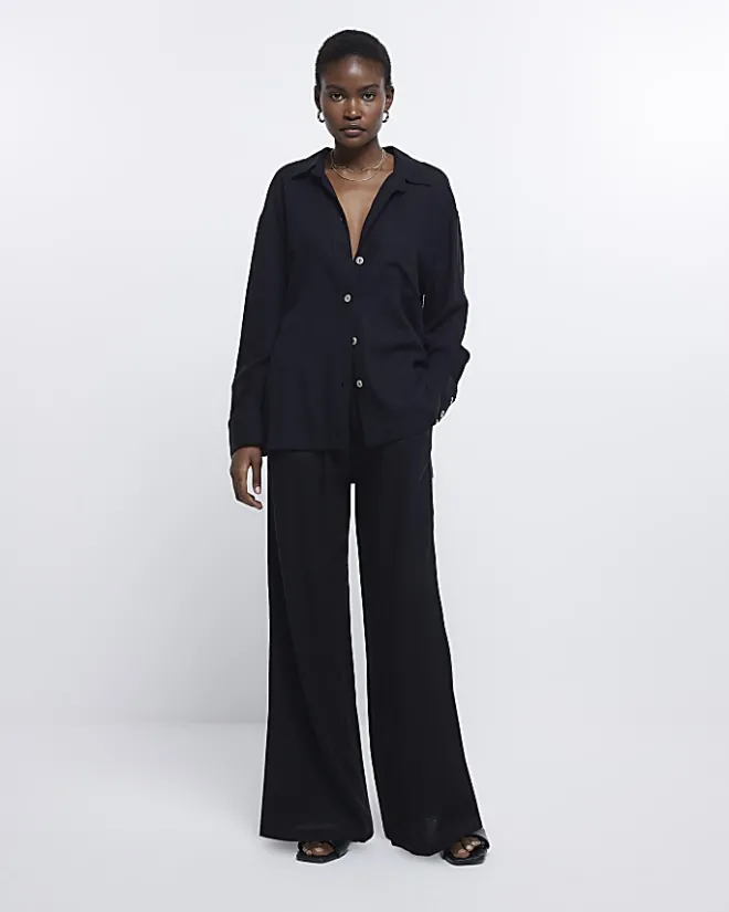 River Island oversized shirt with linen Black New