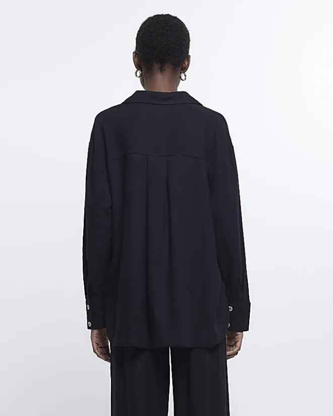 River Island oversized shirt with linen Black New