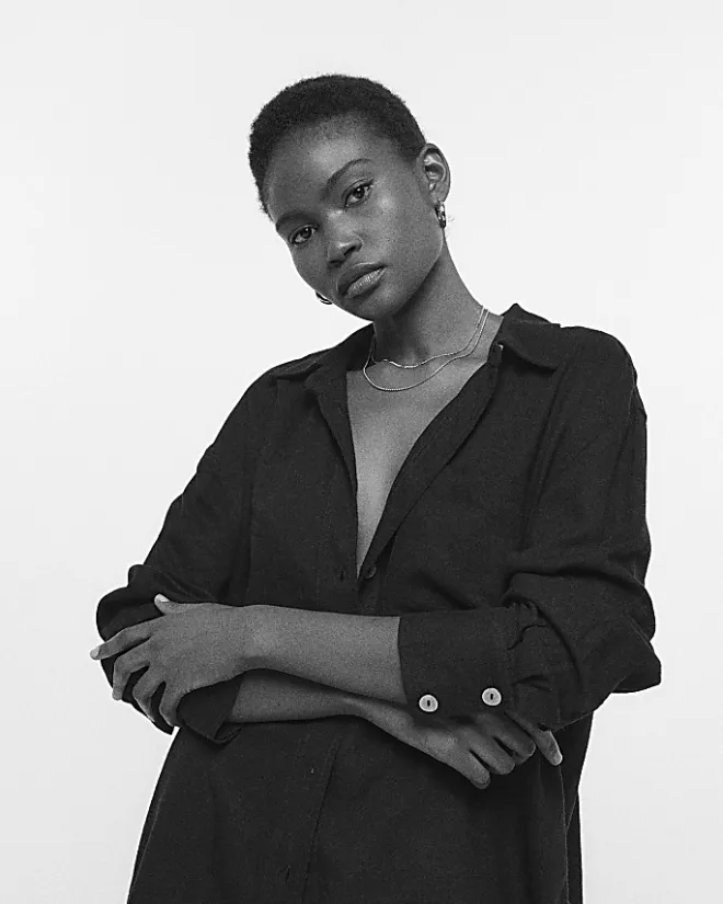 River Island oversized shirt with linen Black New