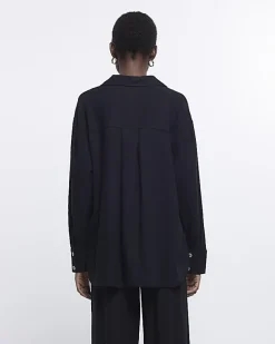 River Island oversized shirt with linen Black New
