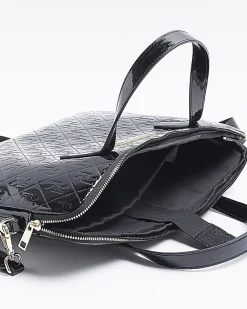 River Island patent embossed laptop bag Black Fashion