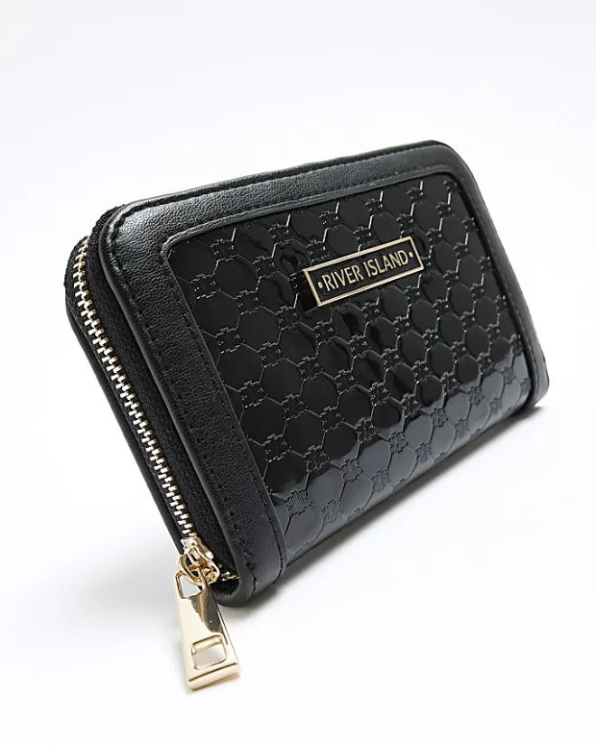 River Island patent embossed RI purse Black Online