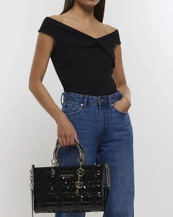 River Island patent tote bag Black Online