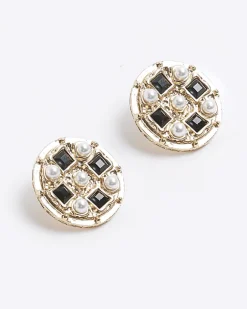River Island pearl stud earrings Black Discount