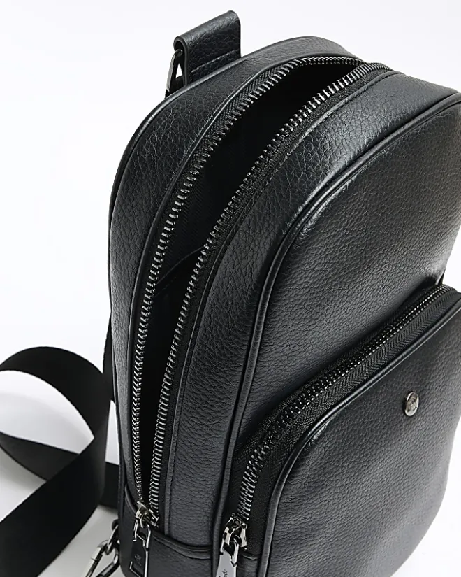 River Island pebbled cross body bag Black Outlet