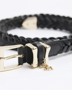River Island plaited skinny belt Black New
