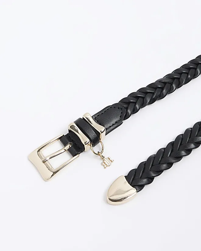 River Island plaited skinny belt Black New