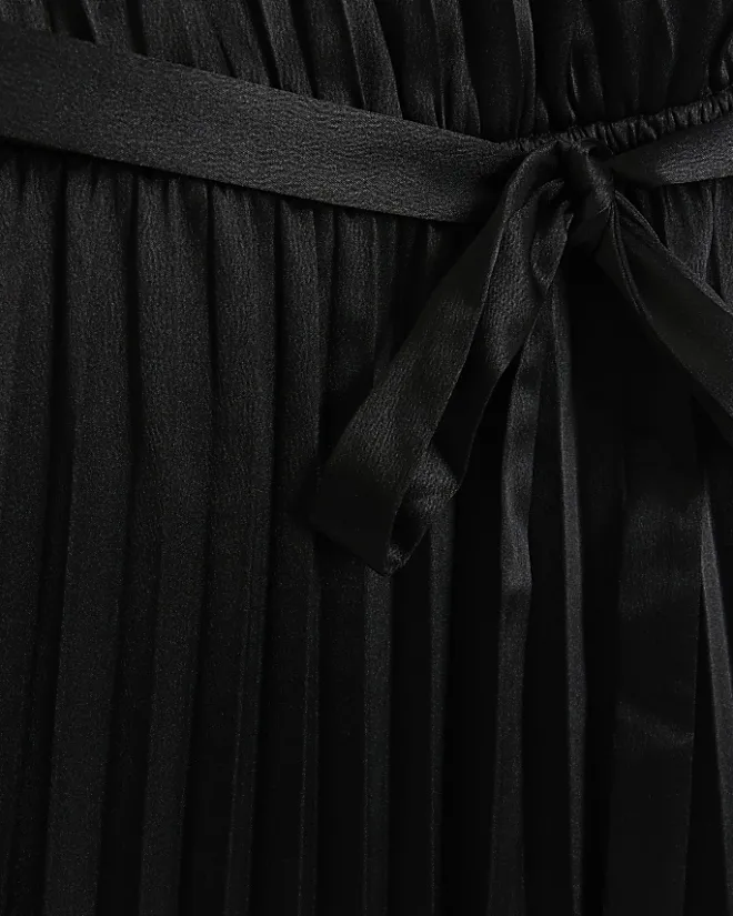 River Island pleated asymmetric midi dress Black Discount