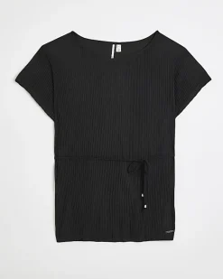 River Island plisse belted top Black Hot