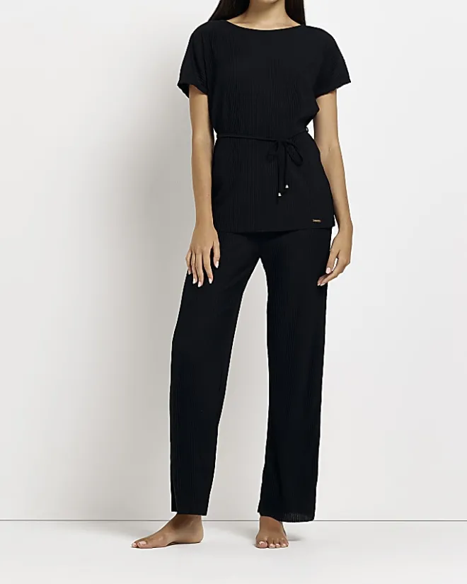 River Island plisse belted top Black Hot