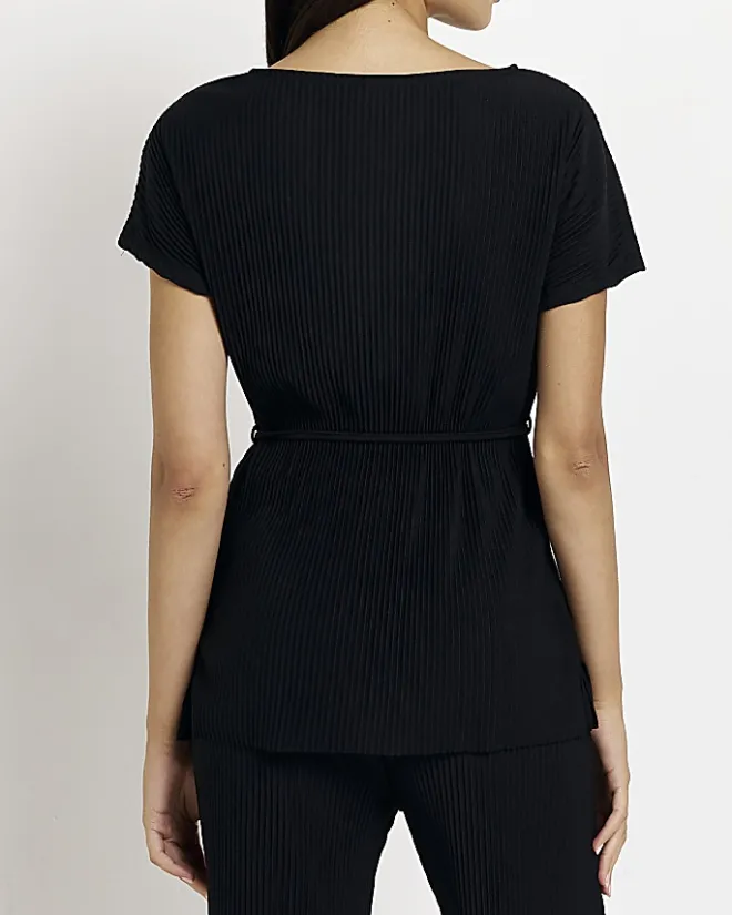 River Island plisse belted top Black Hot