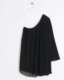 River Island plisse one shoulder shift mini dress Black Best