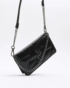 River Island quilted chain cross body bag Black Online
