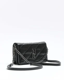 River Island quilted chain cross body bag Black Online