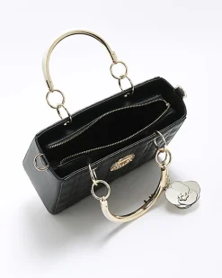 River Island quilted corsage tote bag Black New