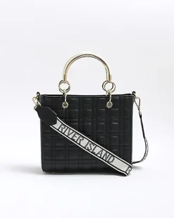 River Island quilted corsage tote bag Black New