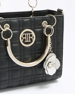 River Island quilted corsage tote bag Black New