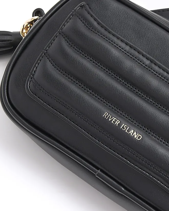 River Island quilted flap front cross body bag Black Fashion