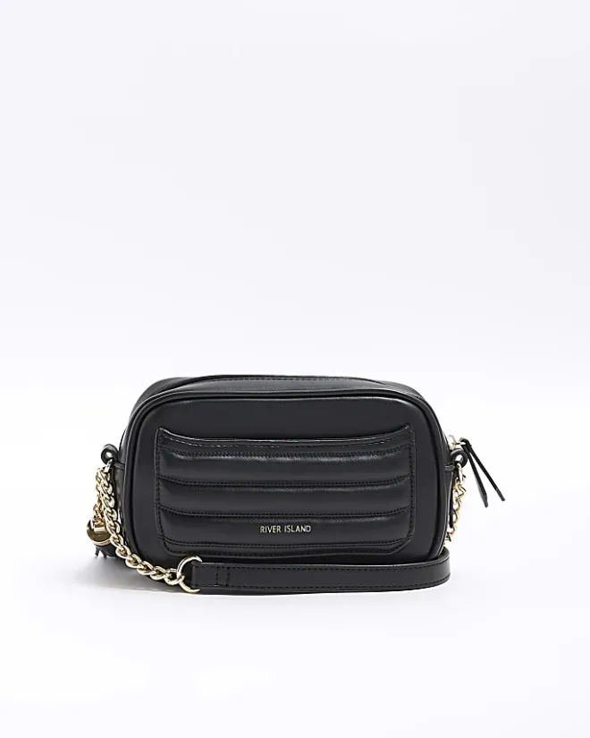 River Island quilted flap front cross body bag Black Fashion