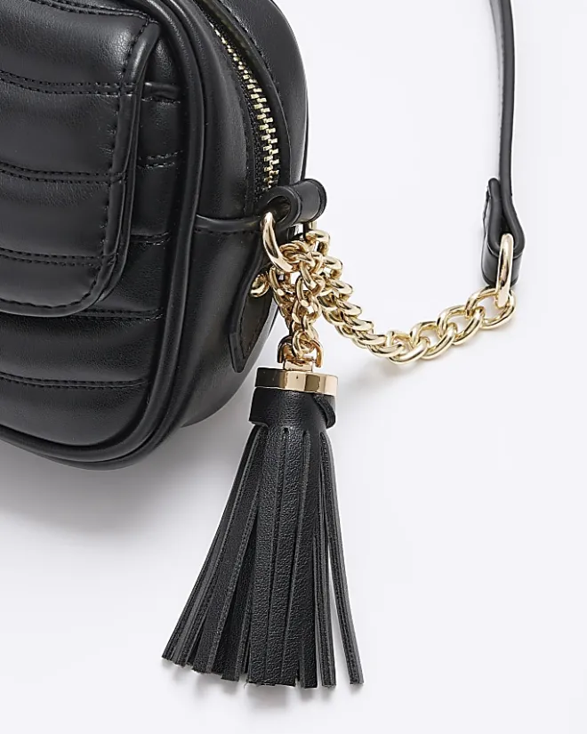 River Island quilted flap front cross body bag Black Fashion