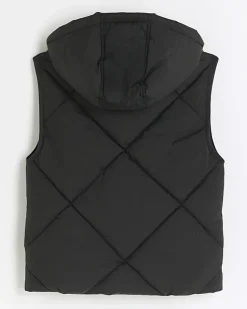River Island quilted hooded gilet Black Fashion